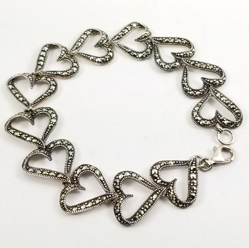 Suspicion Sterling Marcasite Heart Link Bracelet